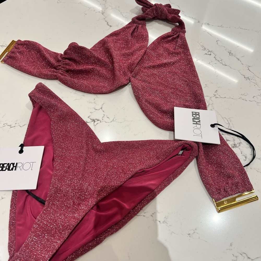 Beach Riot Pink Glitter Bikini Set